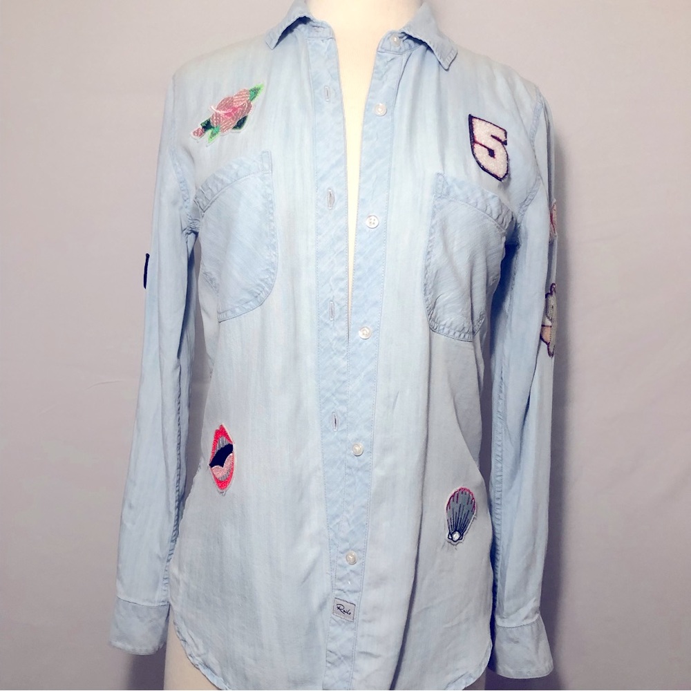 Rails Chambray Patched Denim Button Down Shirt Si… - image 2